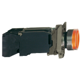 XB4BW3545 - orange flush complete illum pushbutton Ø22 spring return 1NO+1NC 220...240V, Schneider Electric