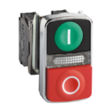 XB4BW73731B5 - green flush/red projecting illuminated double-headed pushbutton Ø22 1NO+1NC 24V, Schneider Electric