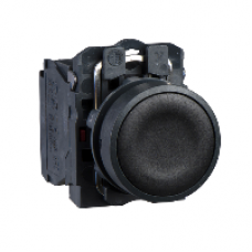 XB5AA25 - black flush complete pushbutton Ø22 spring return 1NO+1NC unmarked, Schneider Electric