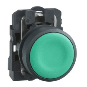 XB5AA31 - green flush complete pushbutton Ø22 spring return 1NO unmarked, Schneider Electric