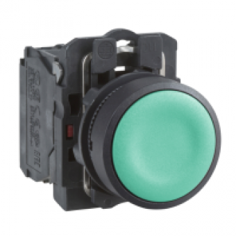 XB5AA35 - black flush complete pushbutton Ø22 spring return 1NO+1NC unmarked, Schneider Electric