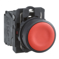 XB5AA45 - red flush complete pushbutton Ø22 spring return 1NO+1NC unmarked, Schneider Electric