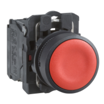 XB5AA45 - red flush complete pushbutton Ø22 spring return 1NO+1NC unmarked, Schneider Electric