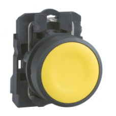 XB5AA51 - yellow flush complete pushbutton Ø22 spring return 1NO unmarked, Schneider Electric
