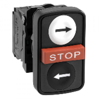 XB5AA711237 - white flush/red projecting/black flush triple-headed pushbutton Ø22 1NO+1NC+1NO, Schneider Electric XB5AA711237 - white flush/red projecting/black flush triple-headed pushbutton Ø22 1NO+1NC+1NO, Schneider Electric