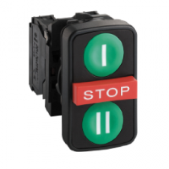 XB5AA731327 - green flush/red projecting/green flush triple-headed pushbutton Ø22 1NO+1NC+1NO, Schneider Electric