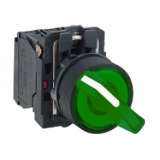 XB5AK123G5 - green complete illuminated selector switch Ø22 2-position stay put 1NO+1NC 120V, Schneider Electric