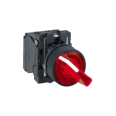 XB5AK124B5 - red complete illuminated selector switch Ø22 2-position stay put 1NO+1NC 24V, Schneider Electric