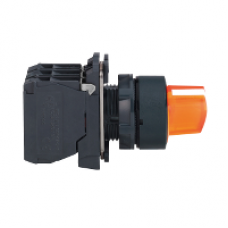 XB5AK135B5 - orange complete illuminated selector switch Ø22 3-position stay put 1NO+1NC 24V, Schneider Electric