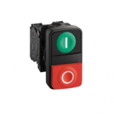 XB5AL73415 - green flush/red projecting double-headed pushbutton Ø22 with marking, Schneider Electric