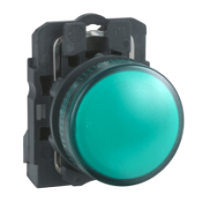 XB5AV63 - green complete pilot light Ø22 plain lens for BA9s bulb 250V, Schneider Electric