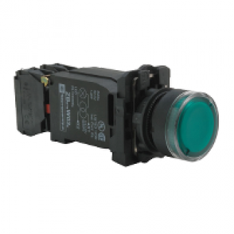XB5AW3345 - green flush complete illum pushbutton Ø22 spring return 1NO+1NC 220...240V, Schneider Electric