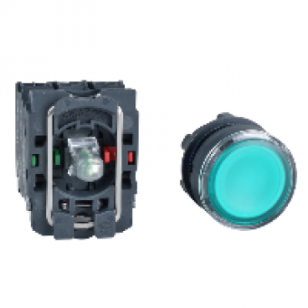XB5AW33G5 - green flush complete illum pushbutton Ø22 spring return 1NO+1NC 110...120V, Schneider Electric
