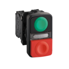 XB5AW73731G5 - green flush/red projecting illuminated double-headed pushbutton Ø22 1NO+1NC 120V, Schneider Electric