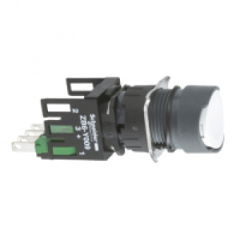 XB6AA15B - white flush complete pushbutton Ø16 spring return 1NO+1NC unmarked, Schneider Electric