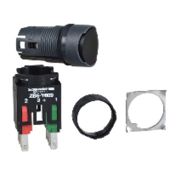 XB6AA25B - black flush complete pushbutton Ø16 spring return 1NO+1NC unmarked, Schneider Electric