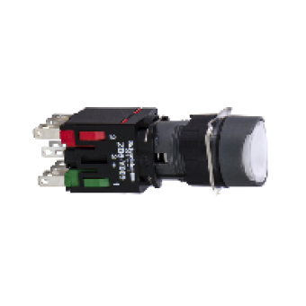 XB6AW1B5B - white flush complete illum pushbutton Ø16 spring return 1NO+1NC 12...24V, Schneider Electric