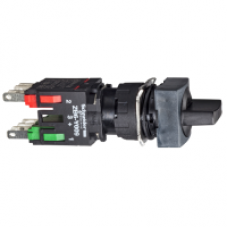 XB6CD235B - black complete square selector switch Ø16 3-position stay put 1NO+1NC, Schneider Electric