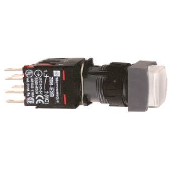 XB6CE1B5B - white sq projecting complete illum pushbutton Ø16 spring return 1NO+1NC 12...24V, Schneider Electric