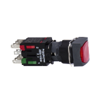 XB6CW4B5B - red square flush complete illum pushbutton Ø16 spring return 1NO+1NC 12...24V, Schneider Electric