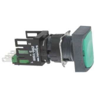 XB6DA31B - green rectangular flush complete pushbutton Ø16 spring return 1NO unmarked, Schneider Electric
