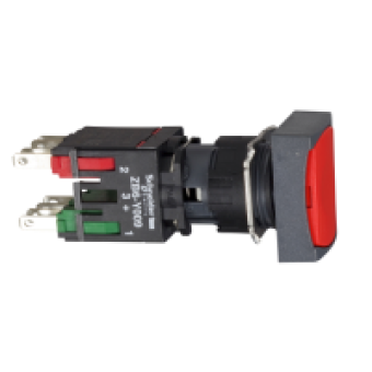 XB6DA45B - red rectangular flush complete pushbutton Ø16 spring return 1NO+1NC unmarked, Schneider Electric