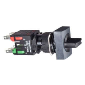 XB6DD235B - black complete rectangular selector switch Ø16 3-position stay put 1NO+1NC, Schneider Electric