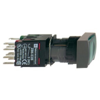XB6DF3B1B - green rectangular flush complete illum pushbutton Ø16 latching 1NO 12...24V, Schneider Electric