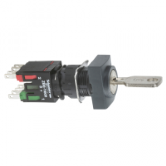 XB6DGC5B - black complete rectang selector switch Ø16 2-position stay put 1NO+1NC Ronis 200, Schneider Electric