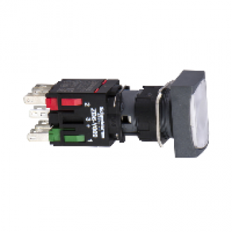XB6DW1B5B - white rectang flush complete illum pushbutton Ø16 spring return 1NO+1NC 12...24V, Schneider Electric