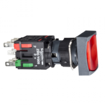 XB6DW4B5B - red rectang flush complete illum pushbutton Ø16 spring return 1NO+1NC 12...24V, Schneider Electric
