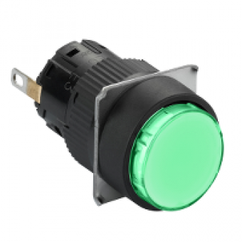 XB6EAV3BP - round pilot light Ø 16 - IP 65 - green - integral LED - 24 V - connector, Schneider Electric