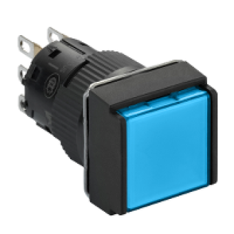 XB6ECW6B1P - square blue illuminated pushbutton Ø16-flush spring return-24 V-1CO, Schneider Electric