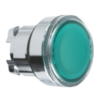 ZB4BA38 - green flush illuminated pushbutton head Ø22 spring return for integral LED, Schneider Electric