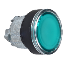 ZB4BA387 - green flush illuminated pushbutton head Ø22 spring return for integral LED, Schneider Electric