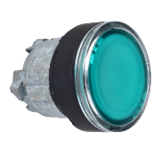 ZB4BA387 - green flush illuminated pushbutton head Ø22 spring return for integral LED, Schneider Electric