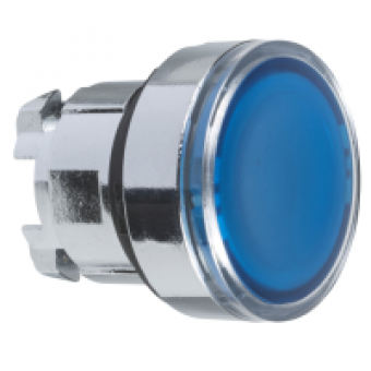 ZB4BA68 - blue flush illuminated pushbutton head Ø22 spring return for integral LED, Schneider Electric