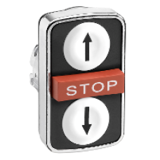 ZB4BA71114 - white flush/red projecting/white flush triple-headed pushbutton Ø22 with marking, Schneider Electric