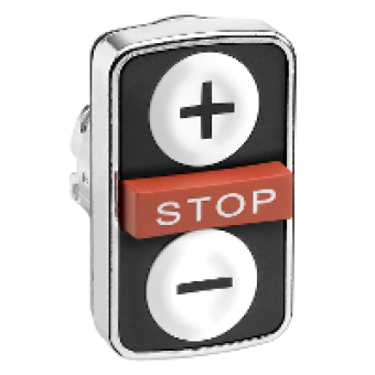 ZB4BA71115 - white flush/red projecting/white flush triple-headed pushbutton Ø22 with marking, Schneider Electric