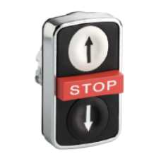 ZB4BA71124 - white flush/red projecting/black flush triple-headed pushbutton Ø22 with marking, Schneider Electric