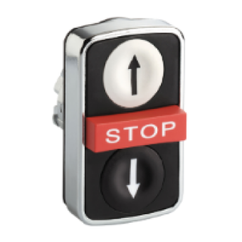 ZB4BA71124 - white flush/red projecting/black flush triple-headed pushbutton Ø22 with marking, Schneider Electric