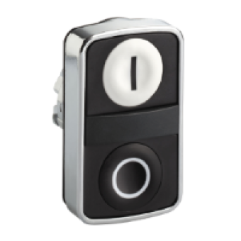 ZB4BA7121 - white flush/black flush double-headed pushbutton Ø22 with marking, Schneider Electric