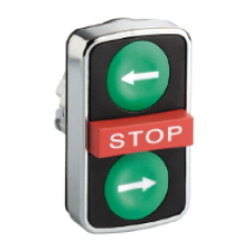 ZB4BA73133 - green flush/red projecting/green flush triple-headed pushbutton Ø22 with marking, Schneider Electric