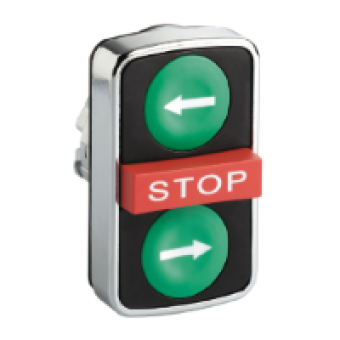 ZB4BA73133 - green flush/red projecting/green flush triple-headed pushbutton Ø22 with marking, Schneider Electric