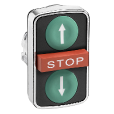 ZB4BA73134 - green flush/red projecting/green flush triple-headed pushbutton Ø22 with marking, Schneider Electric