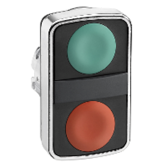 ZB4BA7340 - green flush/red flush double-headed pushbutton Ø22 unmarked, Schneider Electric