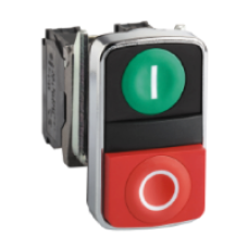 ZB4BA7341 - green flush/red flush double-headed pushbutton Ø22 with marking, Schneider Electric