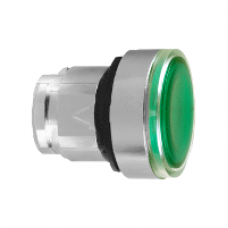 ZB4BH033 - green flush illuminated pushbutton head Ø22 push-push for integral LED, Schneider Electric