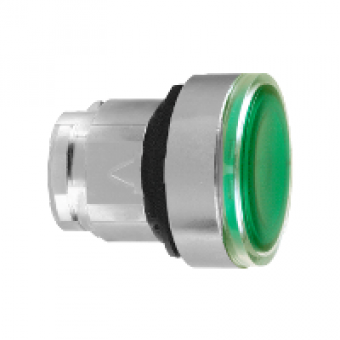 ZB4BH033 - green flush illuminated pushbutton head Ø22 push-push for integral LED, Schneider Electric