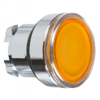 ZB4BH053 - orange flush illuminated pushbutton head Ø22 push-push for integral LED, Schneider Electric